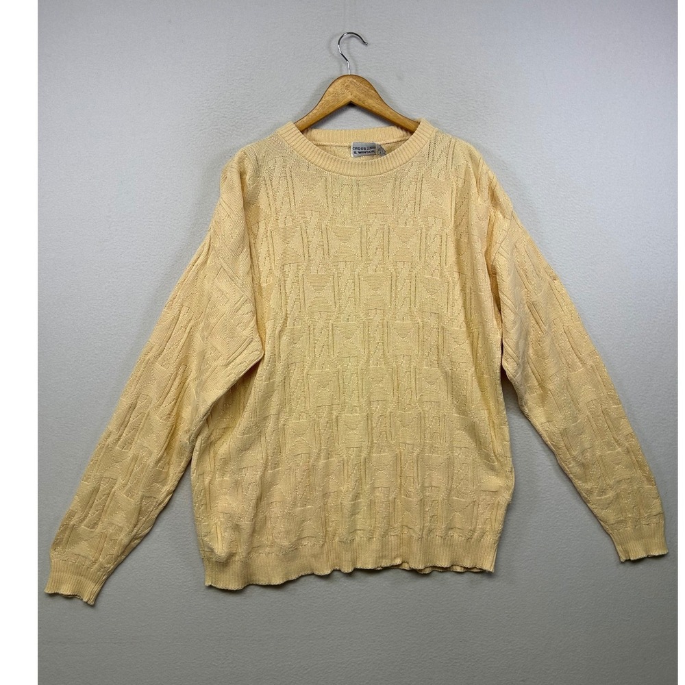 Vintage Grandpacore Cross & Winsor Men XL Yellow Textured Geometric Knit Sweater